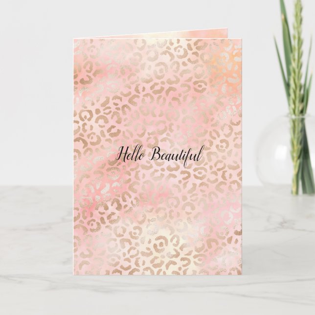 Girl Pink Gold Blush Leopard Print Karte (Vorderseite)