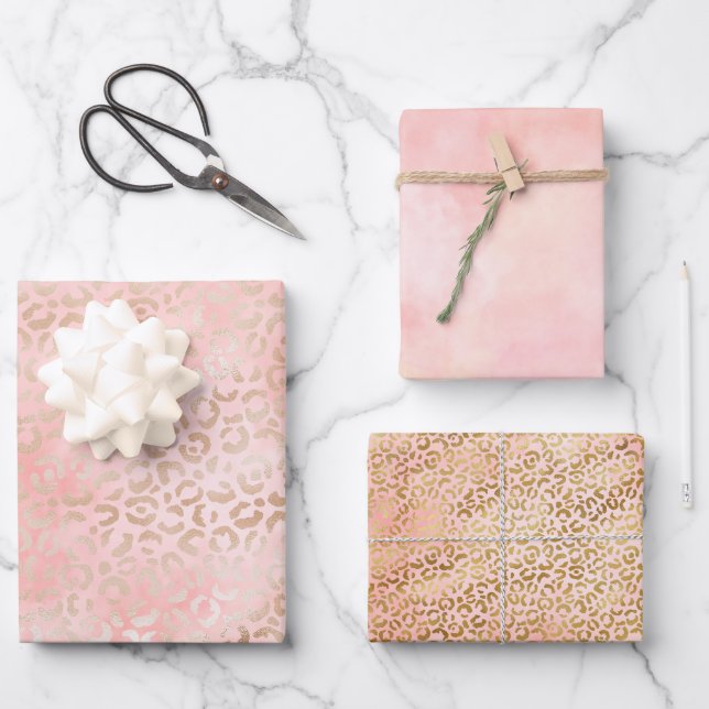 Girl Pink Gold Blush Leopard Print Pink Geschenkpapier Set (Vorderseite)