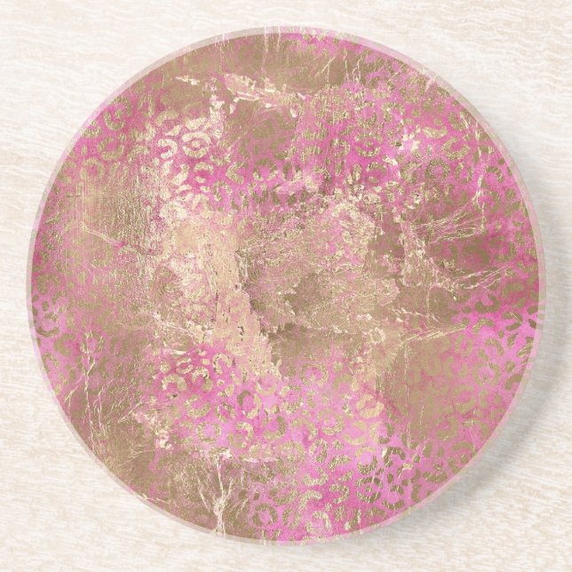 Girl Pink Gold Glam Leopard Print Getränkeuntersetzer (Vorne)