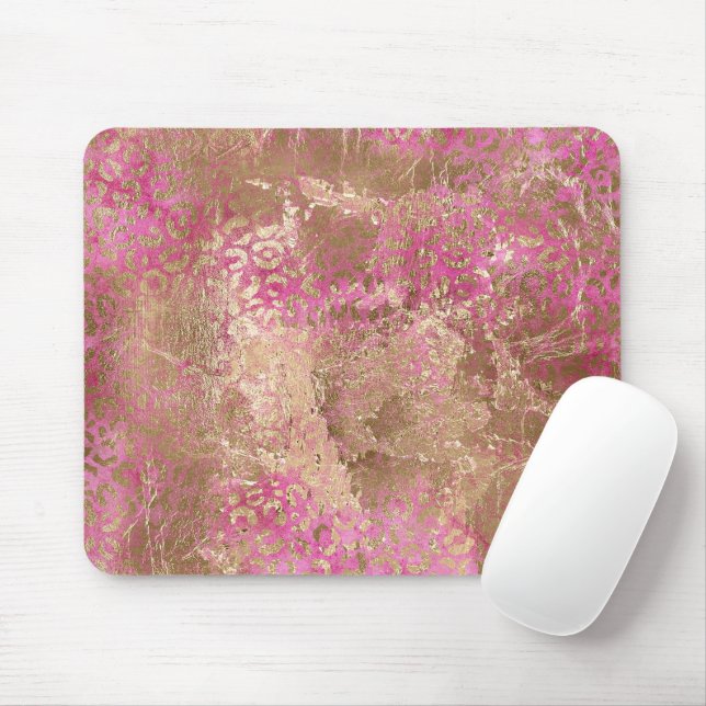 Girl Pink Gold Glam Leopard Print Mousepad (Mit Mouse)