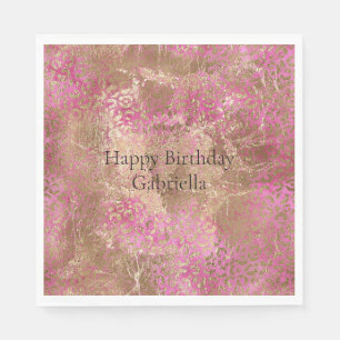 Girl Pink Gold Glam Leopard Print Serviette
