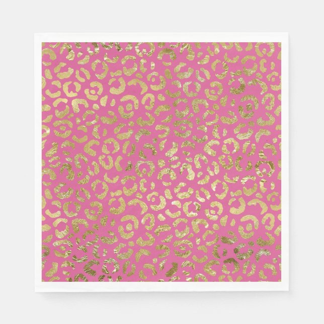 Girl Pink Gold Glam Leopard Print Serviette (Vorderseite)