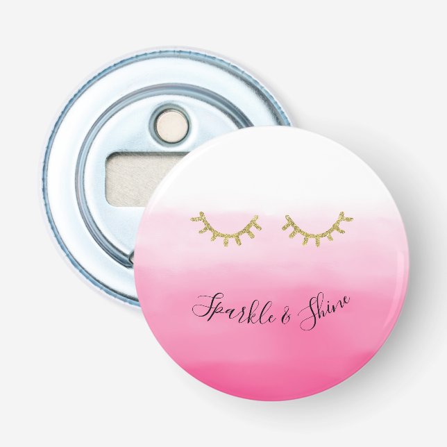 Girl Pink Gold Glitzer Eyelashes Flaschenöffner (Vorderseite)