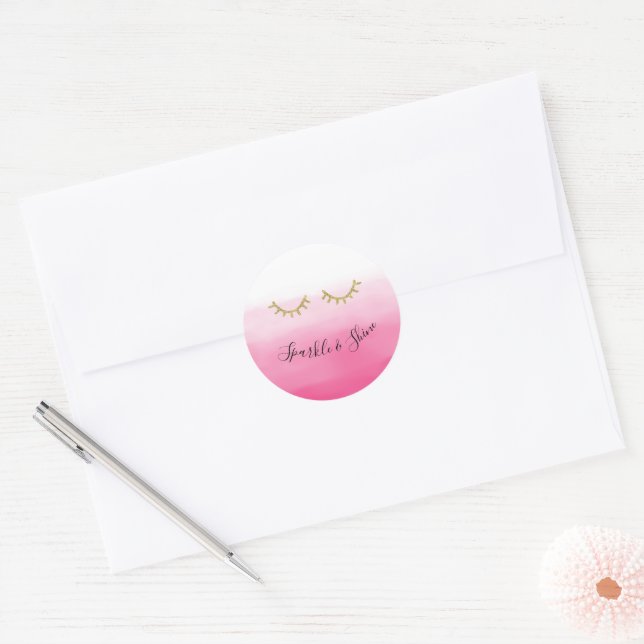 Girl Pink Gold Glitzer Eyelashes Runder Aufkleber (Umschlag)