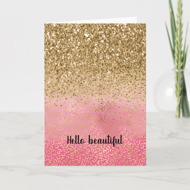 Girl Pink Gold Glitzer Leopard Print Karte (Vorderseite)