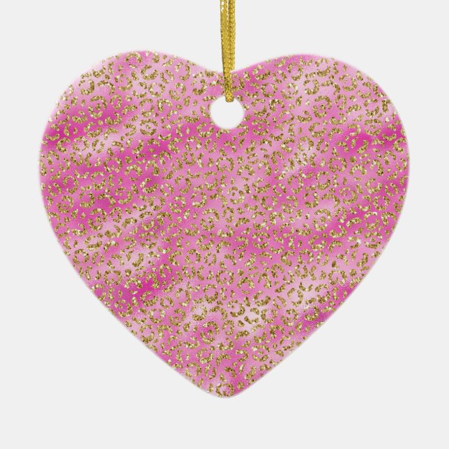 Girl Pink Gold Glitzer Leopard Print Keramik Ornament (Vorne)