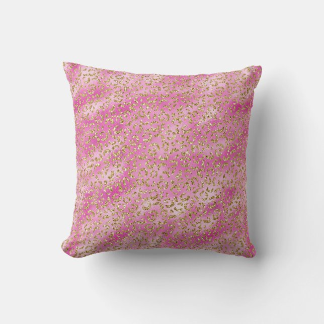 Girl Pink Gold Glitzer Leopard Print Kissen (Vorderseite)