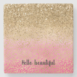 Girl Pink Gold Glitzer Leopard Print Steinuntersetzer
