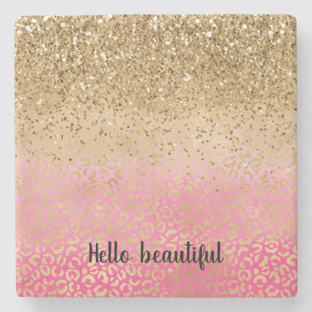 Girl Pink Gold Glitzer Leopard Print Steinuntersetzer (Vorderseite)