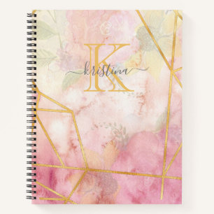 Girl Pink Gold Glitzer Sparkle Monogram Floral Notizbuch