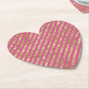 Girl Pink Gold Glitzer Streifen Untersetzer