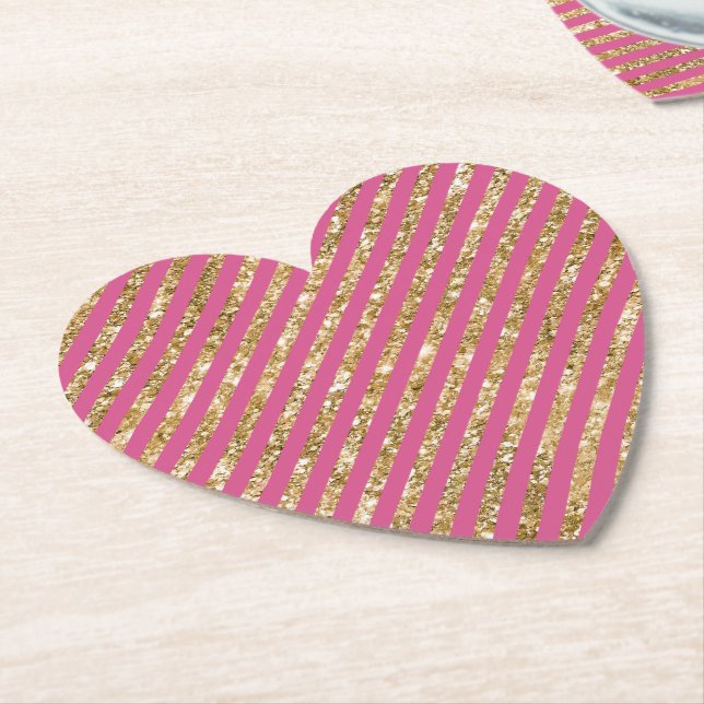 Girl Pink Gold Glitzer Streifen Untersetzer (angewinkelt)