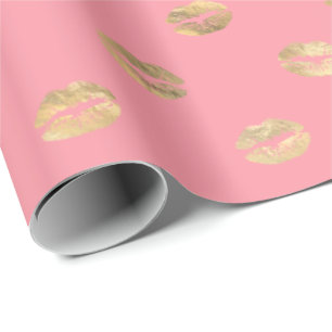Girl Pink Gold Kiss Lips Muster Geschenkpapier