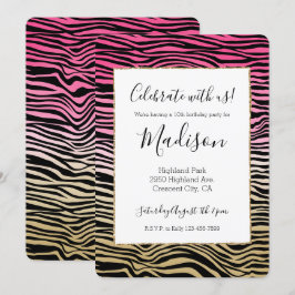 Girl Pink Gold Ombre Wasserfarbe Schwarz Zebra Pri Einladung