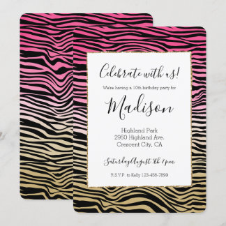 Girl Pink Gold Ombre Wasserfarbe Schwarz Zebra Pri Einladung