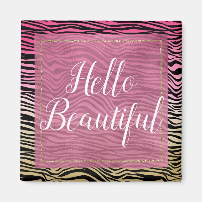 Girl Pink Gold Ombre Wasserfarbe Schwarz Zebra Pri Magnet (Vorne)