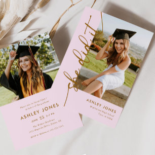 Girl Pink & Gold Sie tat es Foto Abschluss Einladung