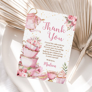 Girl Pink & Golden Floral Tee Party Geburtstag Dankeskarte