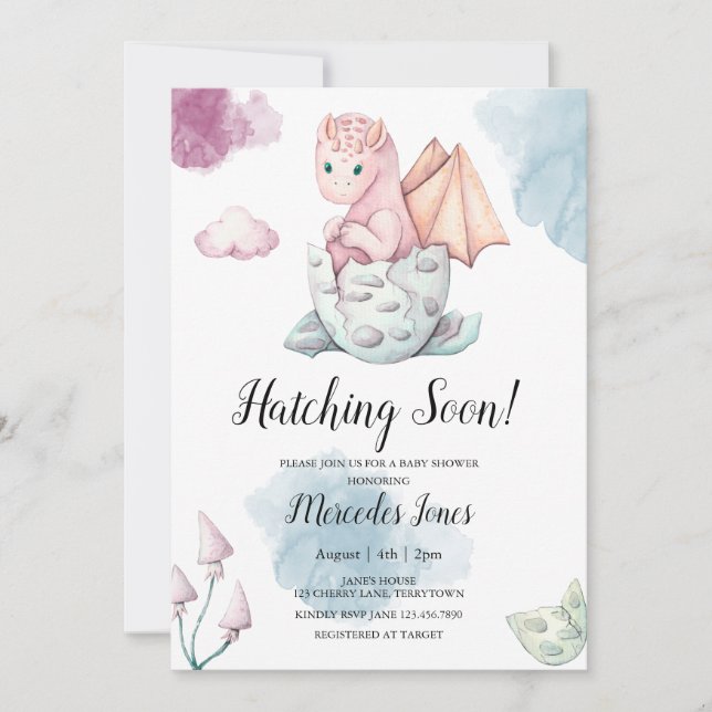 Girl Pink Hatching Dragon Hatching Bald Einladung (Vorderseite)