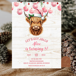 Girl Pink Highland cow Birthday party Einladung