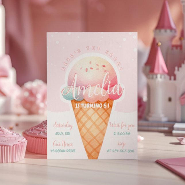 Girl Pink Ice Cream Geburtstag Einladung (Von Creator hochgeladen)