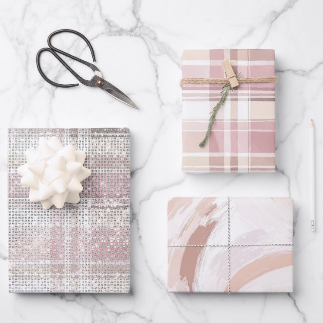 Girl Pink Kariert Stripes Sparkor Geschenkpapier Set (Vorderseite)