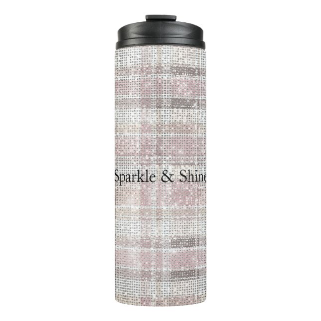 Girl Pink Kariert Stripes Sparkor Thermosbecher (Vorderseite)