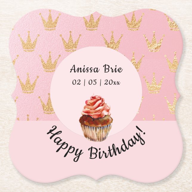 Girl Pink Kids Cupcake Birthday Paper Untersetzer (Vorderseite)