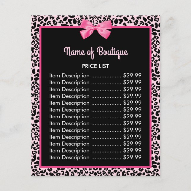 Girl Pink Leopard Print Niedlich Bow Boutique Pric Flyer (Vorne)