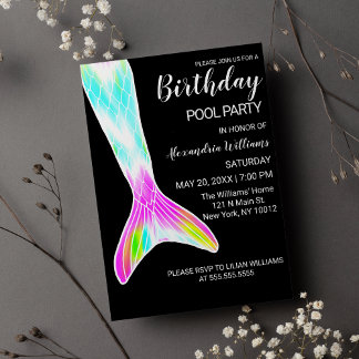 Girl Pink Lime Green Mermaid Schwanz Pool Birthday Magneteinladung