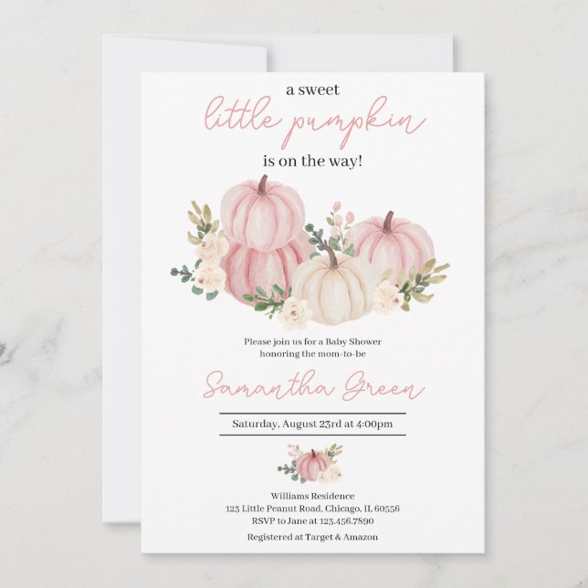 Girl Pink Little Pumpkin Baby Dusche Einladung (Vorderseite)