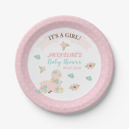 Girl Pink Llama Floral Baby Dusche Pappteller