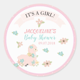 Girl Pink Llama Floral Baby Dusche Runder Aufkleber