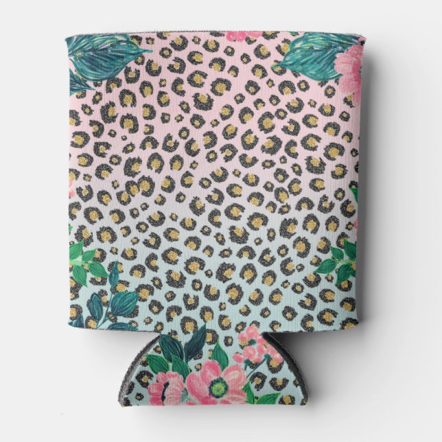 Girl Pink Mint Ombre Glitzer Leopard Print Dosenkühler (Vorderseite)