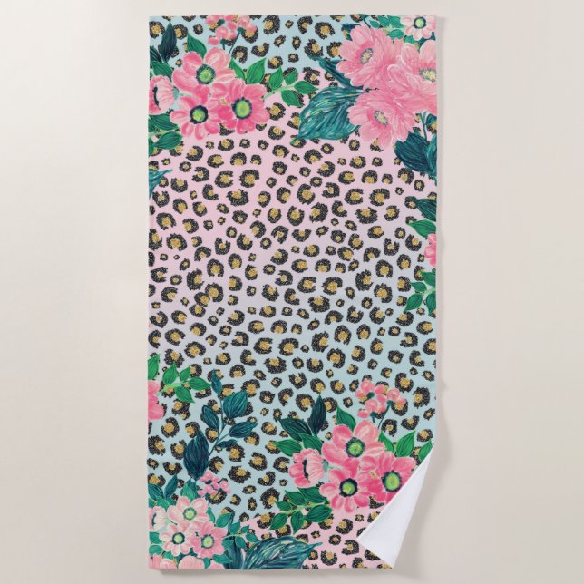 Girl Pink Mint Ombre Glitzer Leopard Print Strandtuch (Vorderseite)