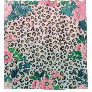 Girl Pink Minze Ombre Bloral Glitzer Leopard Print Duschvorhang