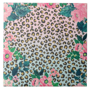 Girl Pink Minze Ombre Bloral Glitzer Leopard Print Fliese
