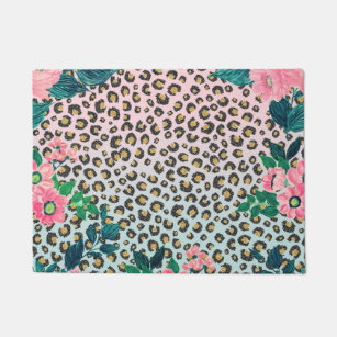 Girl Pink Minze Ombre Bloral Glitzer Leopard Print Fußmatte