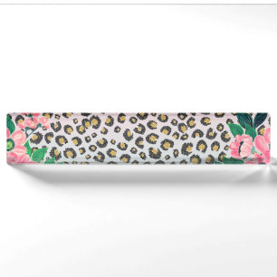 Girl Pink Minze Ombre Bloral Glitzer Leopard Print Namensplakette