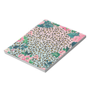 Girl Pink Minze Ombre Bloral Glitzer Leopard Print Notizblock