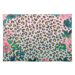 Girl Pink Minze Ombre Bloral Glitzer Leopard Print Stofftischset