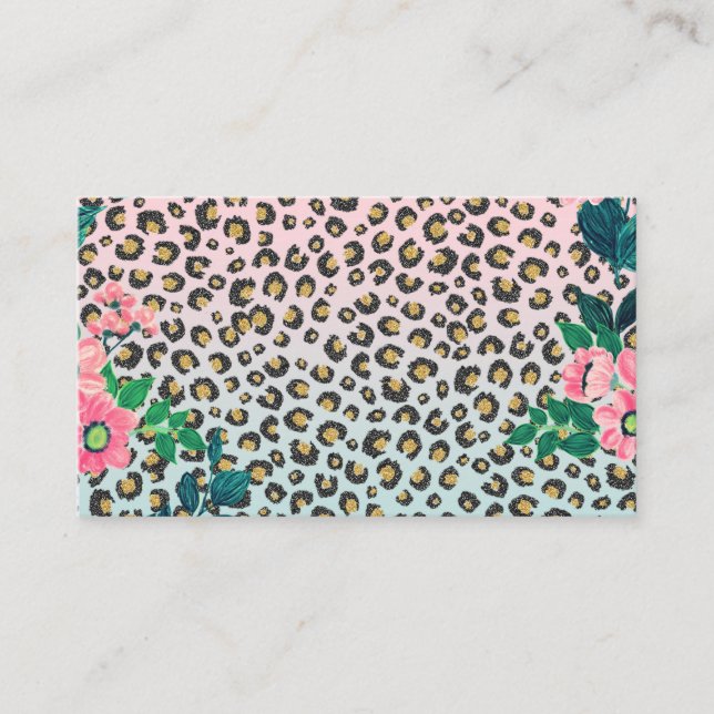 Girl Pink Minze Ombre Bloral Glitzer Leopard Print Visitenkarte (Vorderseite)
