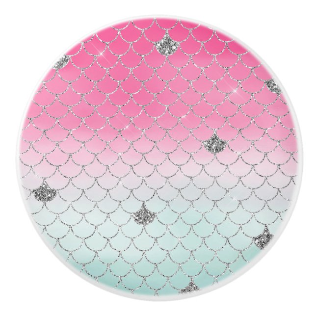 Girl Pink Minze Silver Glitzer Mermaid Keramikknauf (Vorderseite)