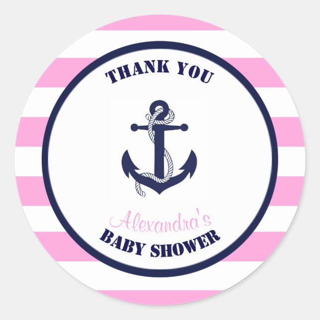 Girl Pink Nautical Baby Dusche Vielen Dank für Ihr Runder Aufkleber (Vorderseite)