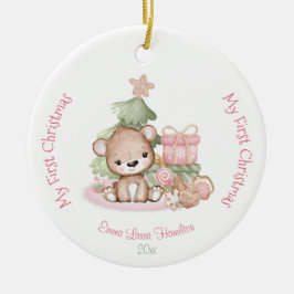 Girl Pink Niedlich Baby Bear Baby's First Keramik Ornament