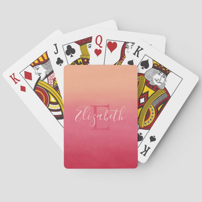 Girl Pink Ombre Fügen Sie Ihren Namen oder Monogra Spielkarten (Rückseite)