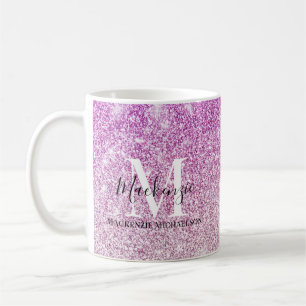 Girl Pink Ombre Glitzer Monogram Name Kaffeetasse