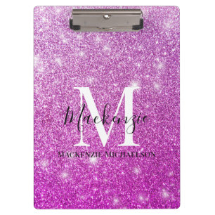Girl Pink Ombre Glitzer Monogram Name Klemmbrett