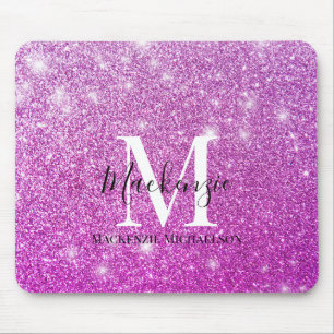 Girl Pink Ombre Glitzer Monogram Name Mousepad