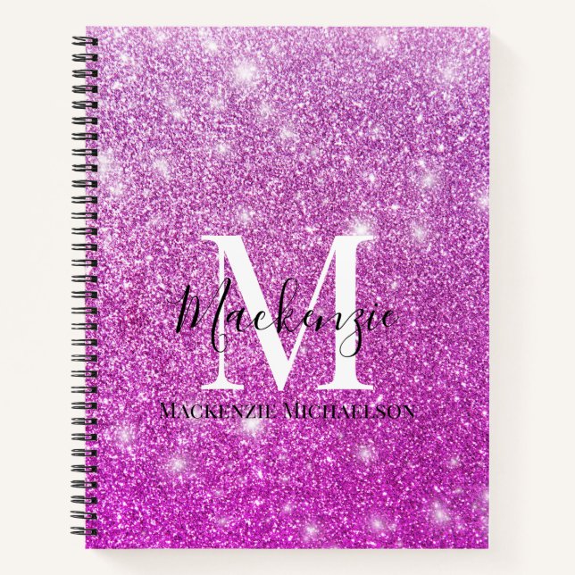 Girl Pink Ombre Glitzer Monogram Name Notebook Notizbuch (Vorderseite)